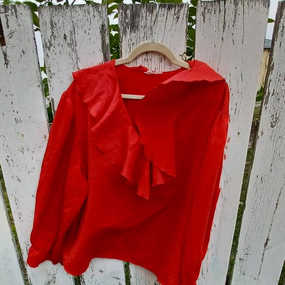 Vintage Red Flouncy Blouse - Picture 1 of 7